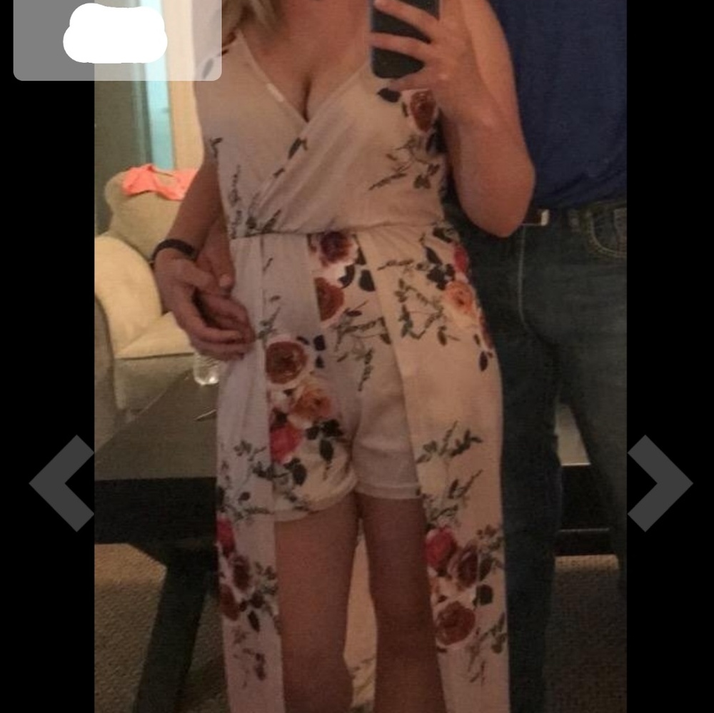 (Size M)Khaki Floral Maxi Romper - Picture 6 of 8